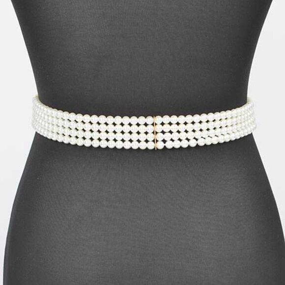 BNWT Brand New Faux Pearl Buckle Fashion Elastic Belt Bridal Belt Stretch Belt - Picture 3 of 5